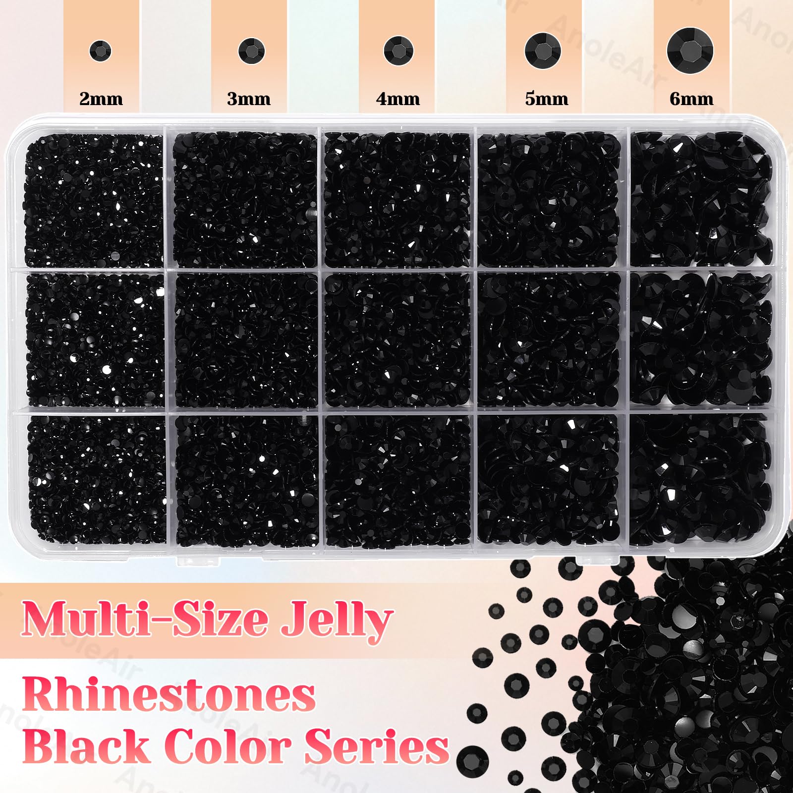 AnoleAir mixed 2-6mm rhinestones spread out showing size variety and options