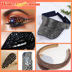 AnoleAir rhinestones next to hand showing size scale and project coverage