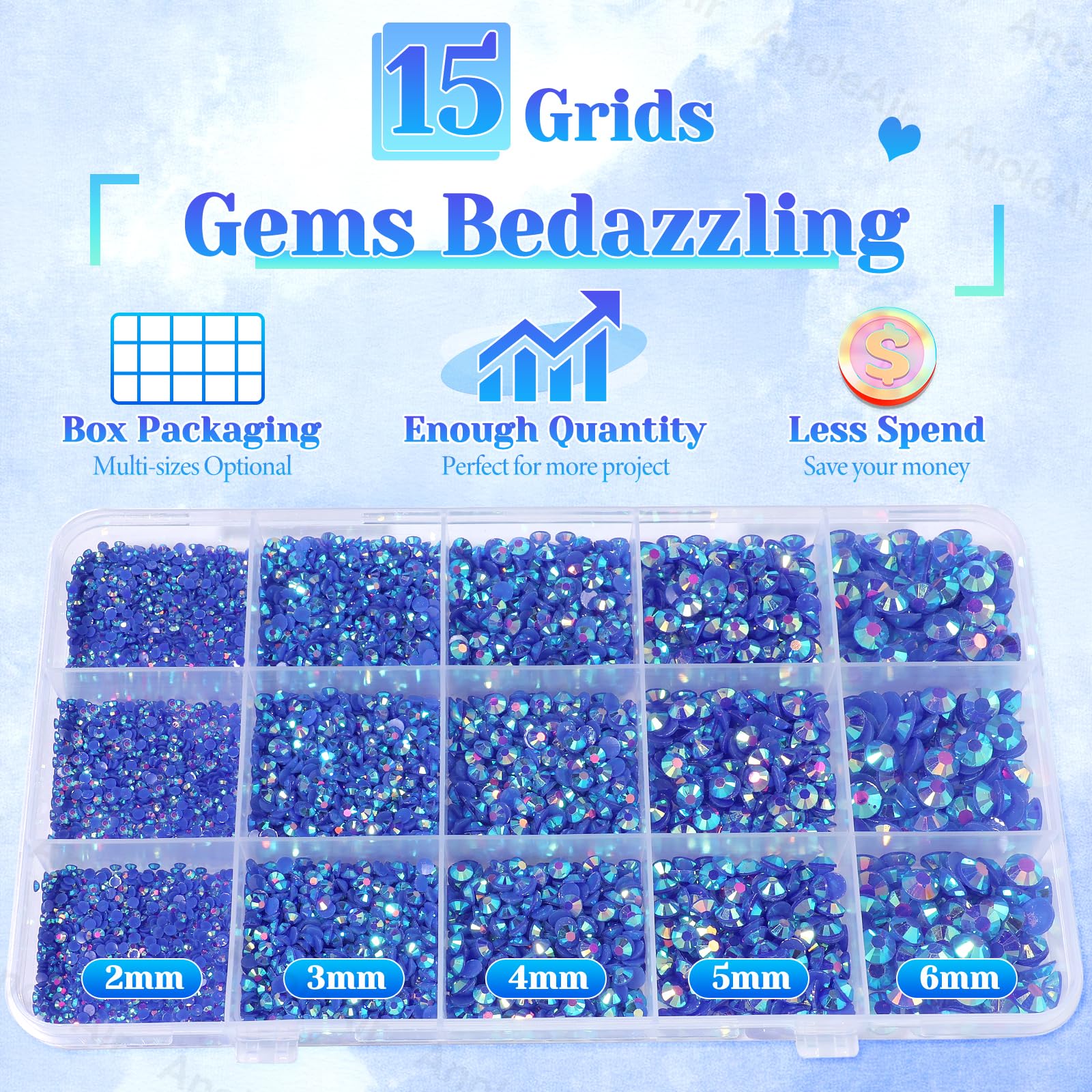 AnoleAir size comparison of 2mm to 6mm rhinestones for planning detailed craft designs