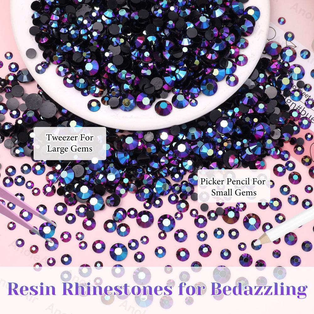 AnoleAir tweezer and pickup pencil with gems demonstrating precise placement and easier application