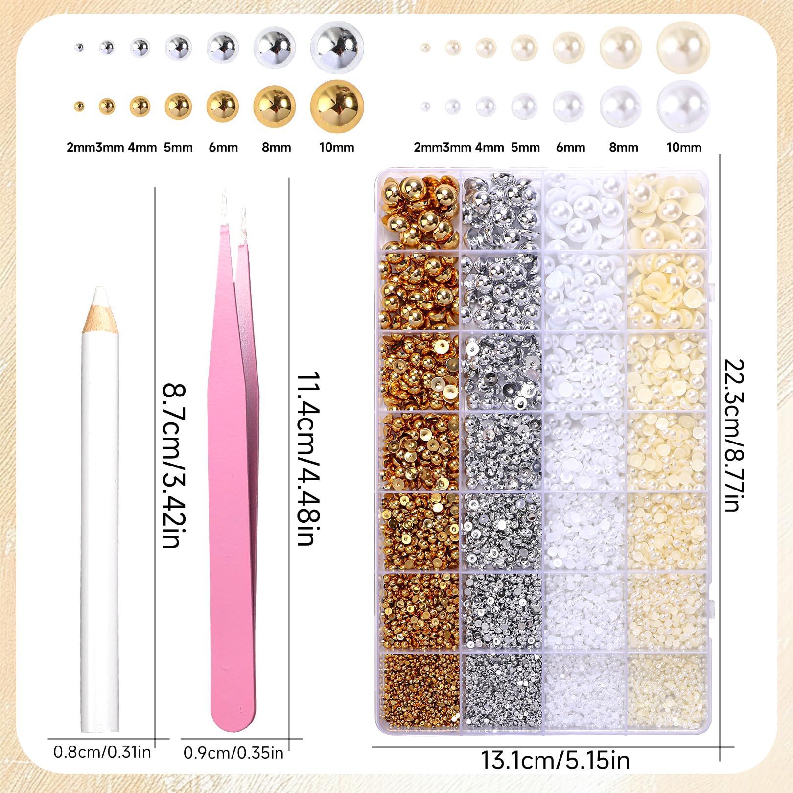 AnoleAir included tweezer and pickup pencil beside pearls for precise placement