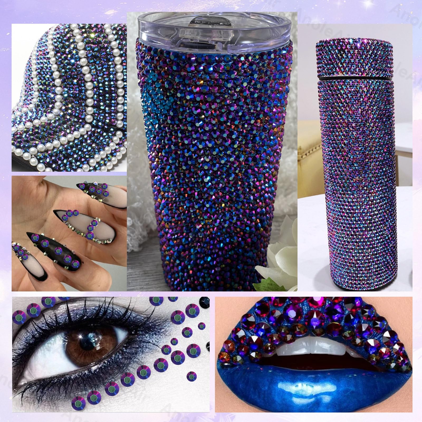AnoleAir decorated tumbler with black AB rhinestones showing eye-catching iridescent finish for drinksware