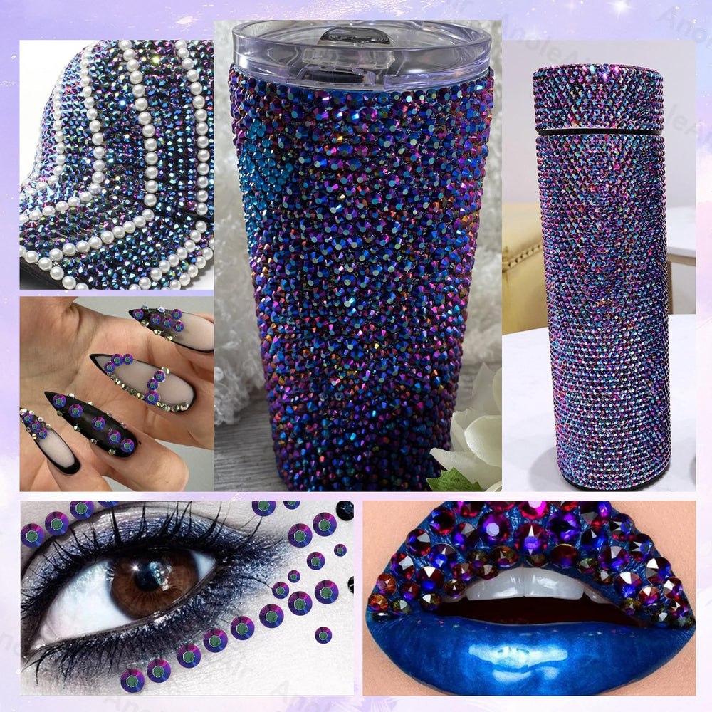 AnoleAir decorated tumbler with black AB rhinestones showing eye-catching iridescent finish for drinksware