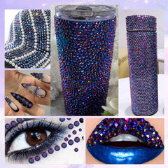 AnoleAir decorated tumbler with black AB rhinestones showing eye-catching iridescent finish for drinksware