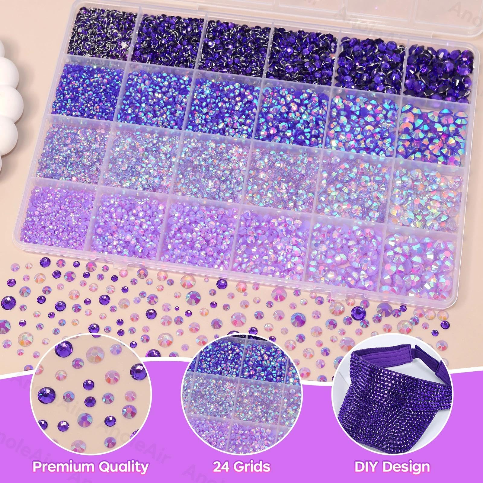 AnoleAir decorated tumbler with purple rhinestones adding shimmer and personalization