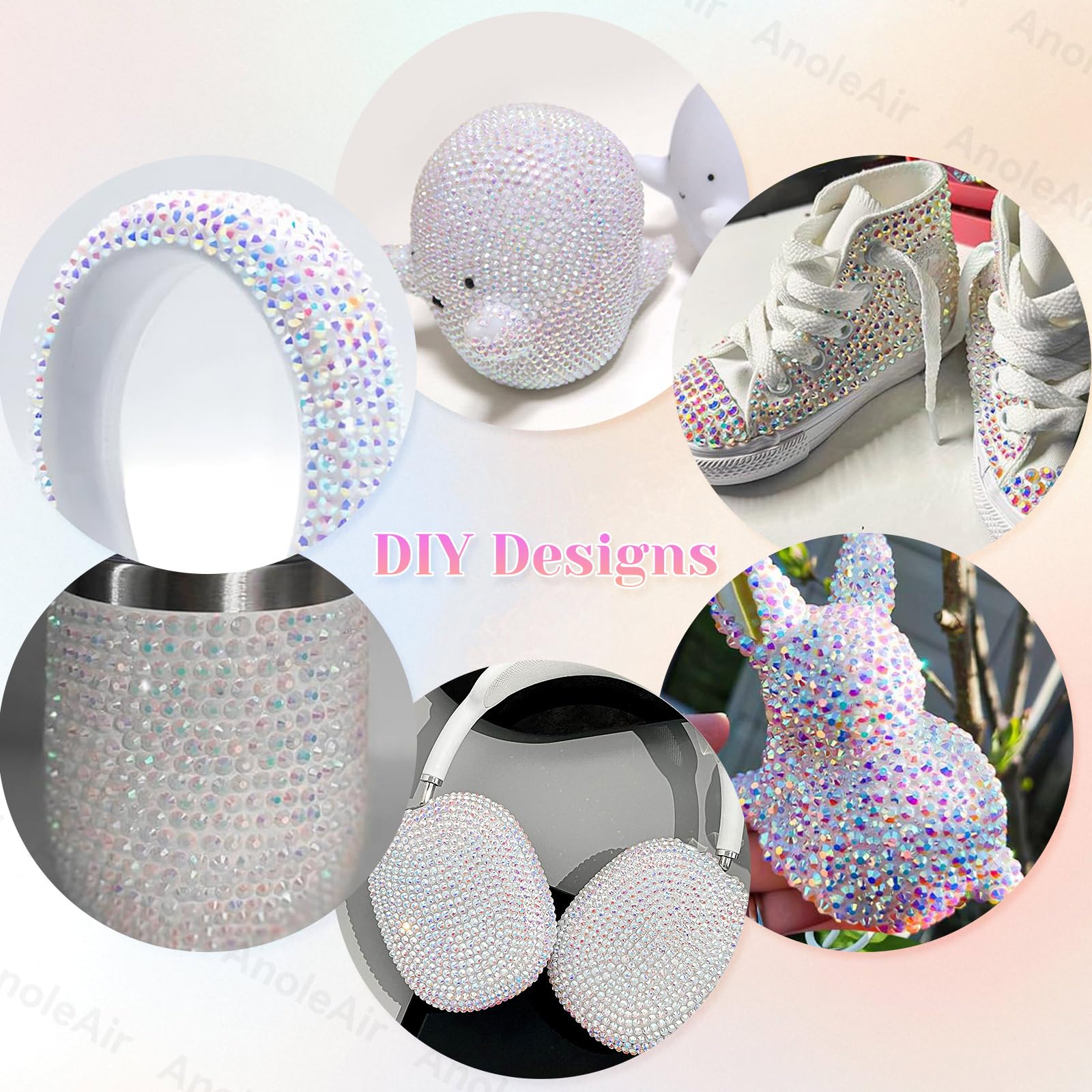 AnoleAir rhinestones applied to stainless tumbler illustrating durable, eye-catching finish