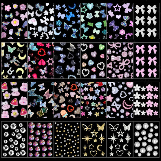 Anower assorted nail charms spread showing variety and color options