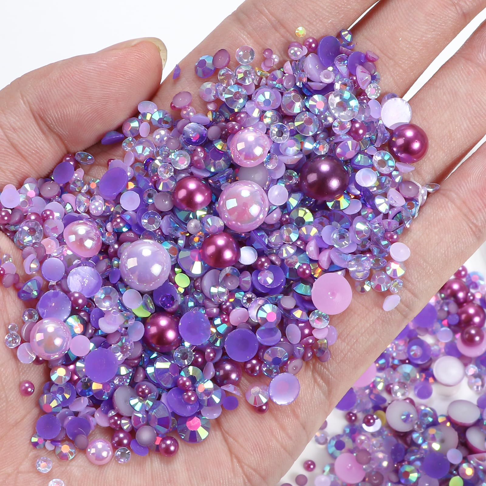 Anower close-up of purple rhinestone facets showing bright reflective sparkle