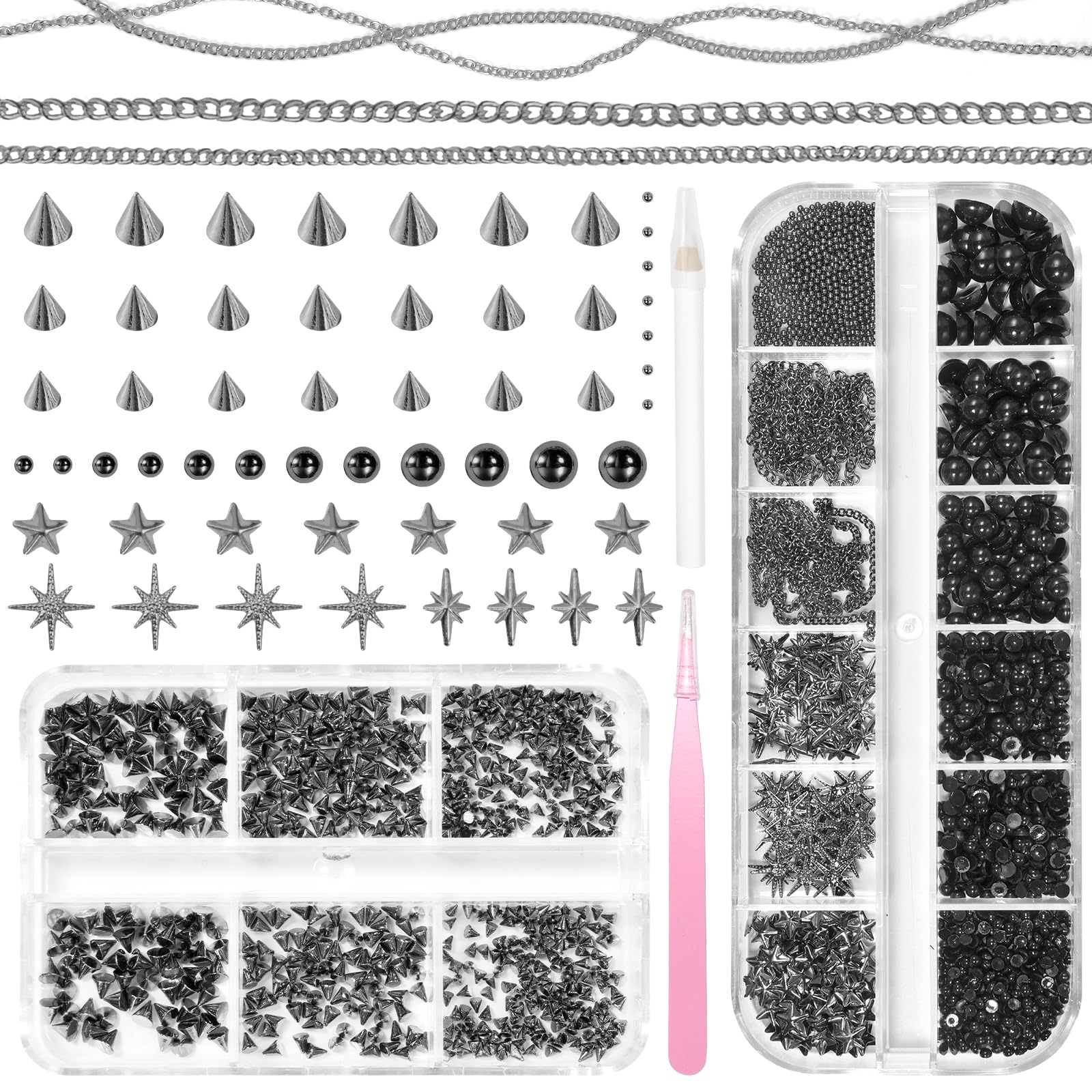 Anower front packaging showing mixed studs and pearls for quick selection