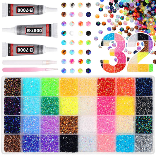 Anower front packaging showing 26,000 jelly rhinestones and included tools for massive supply