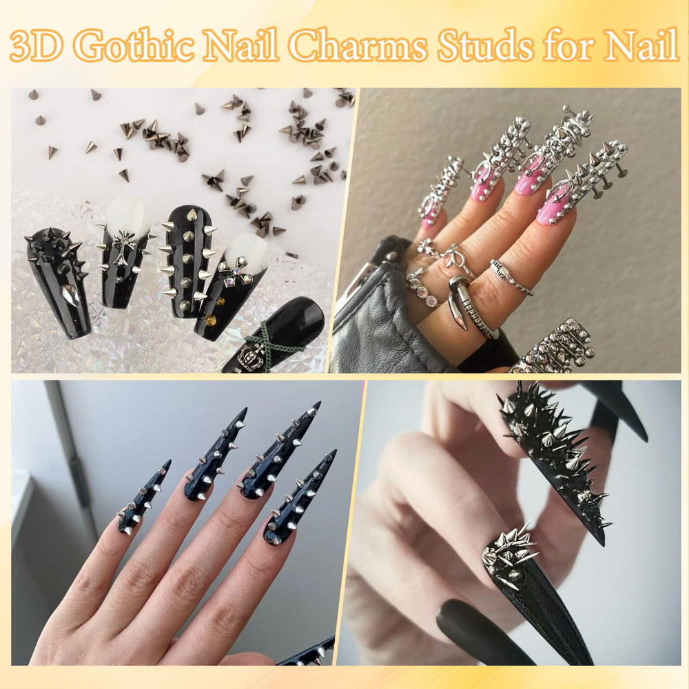 Manicure in use with Anower pearls and spikes showing stylish finished look