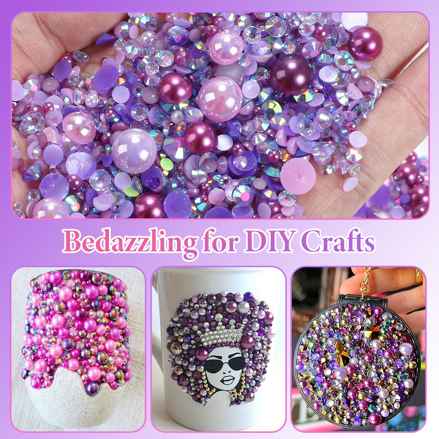 Anower nail art in use with purple gems delivering textured, salon-style accents