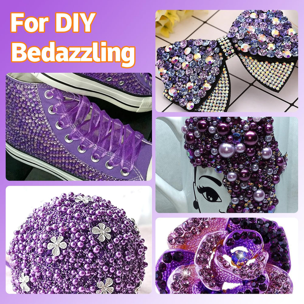 Anower decorated tumbler detail using purple rhinestones for durable shine