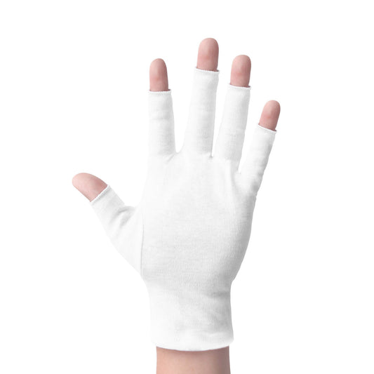 ANSMIO front view pair of fingerless cotton gloves showing fit and open fingertips, protects moisturizers