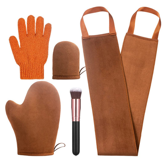ANSPHIE front pack showing five tanning applicators and benefits of full coverage