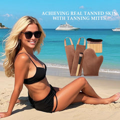 ANSPHIE tanning kit beside hand for scale showing compact, travel-friendly benefit