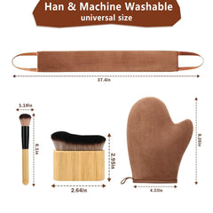ANSPHIE mitt being used to apply self-tanner on leg for streak-free result benefit