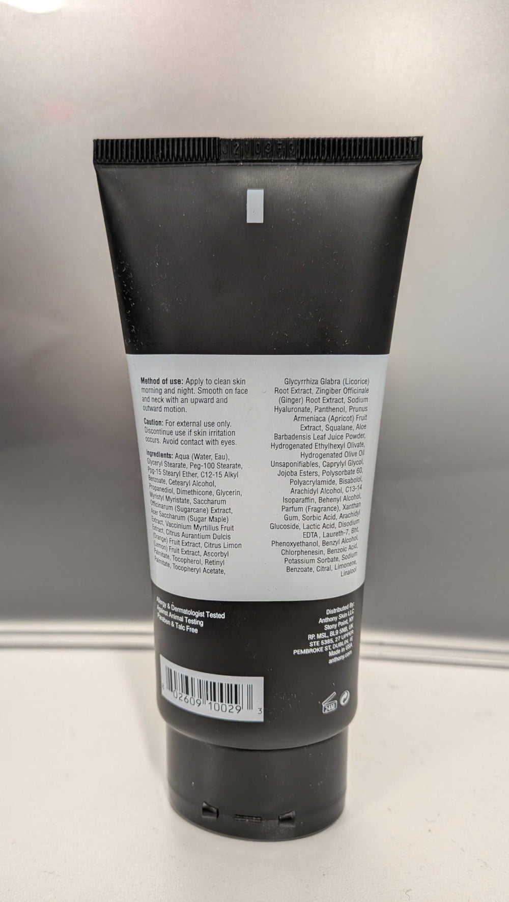 Anthony tube on bathroom shelf in routine setting for daily grooming
