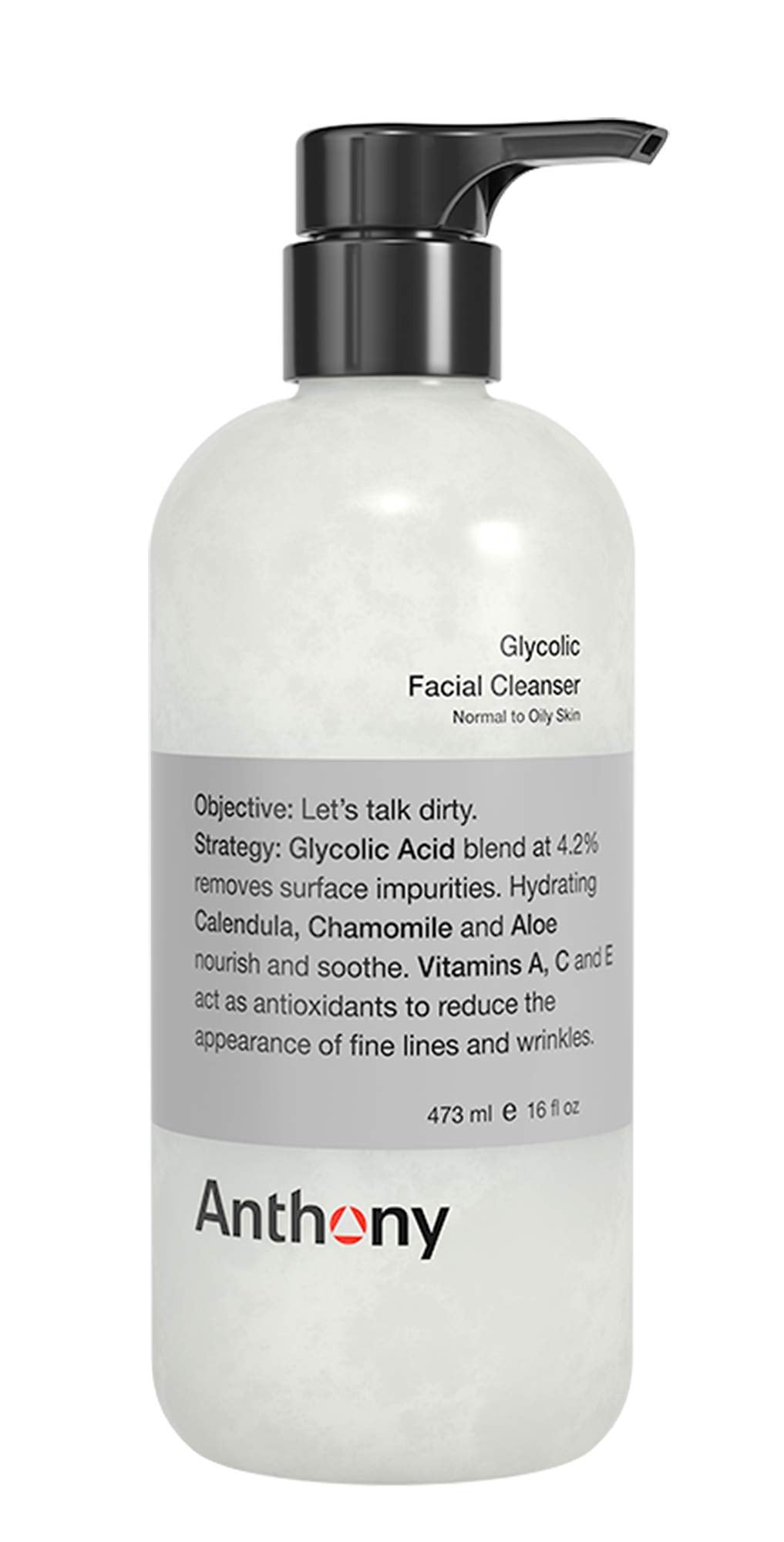 Anthony Glycolic Facial Cleanser front bottle showing packaging and everyday grooming benefit