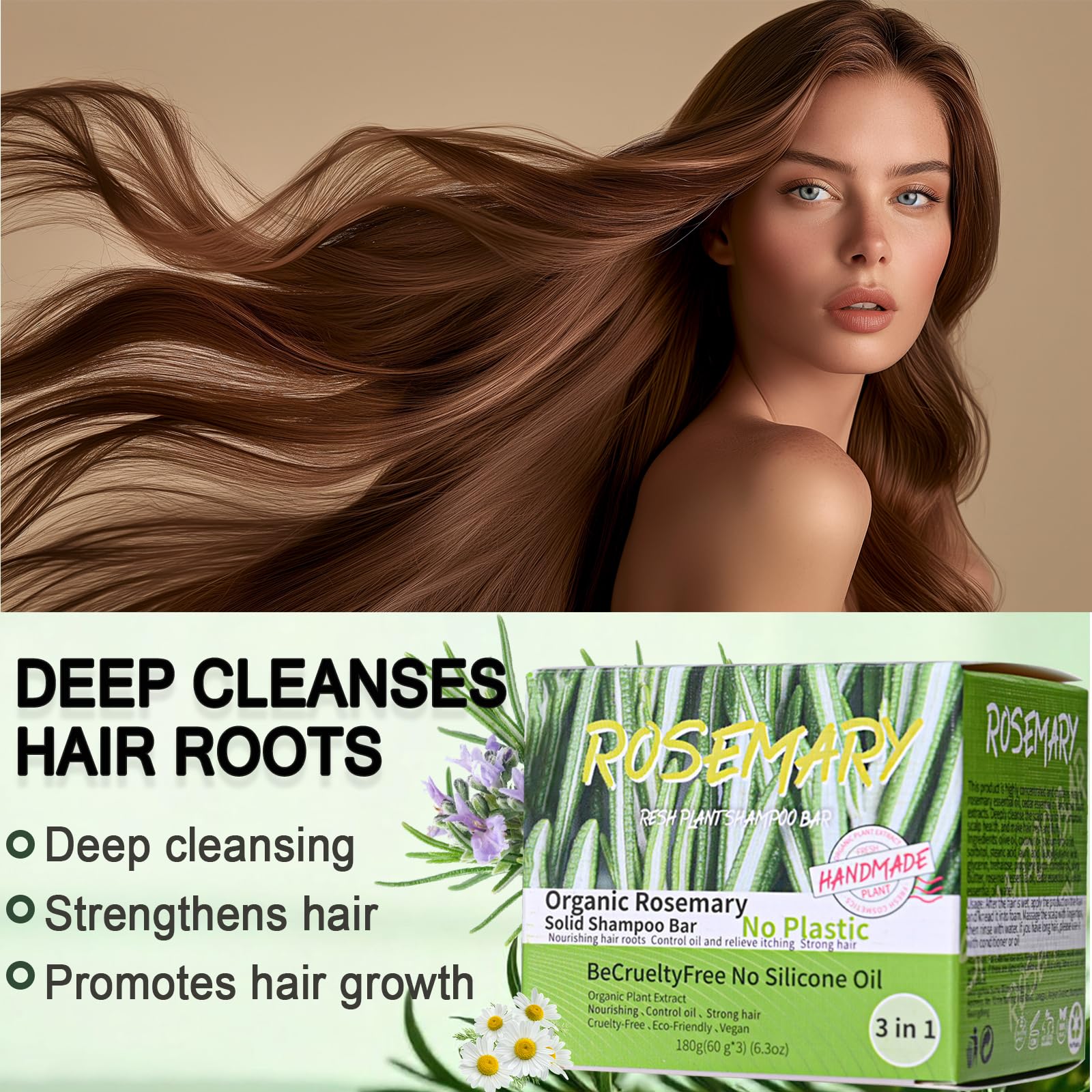Anweina shampoo bar being applied to scalp demonstrating easy use and massage