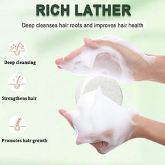 Anweina shampoo bar in hand showing compact size and travel convenience