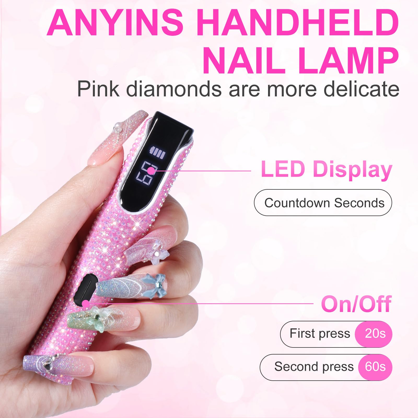 ANYINS LCD display closeup with timer buttons for consistent, professional results