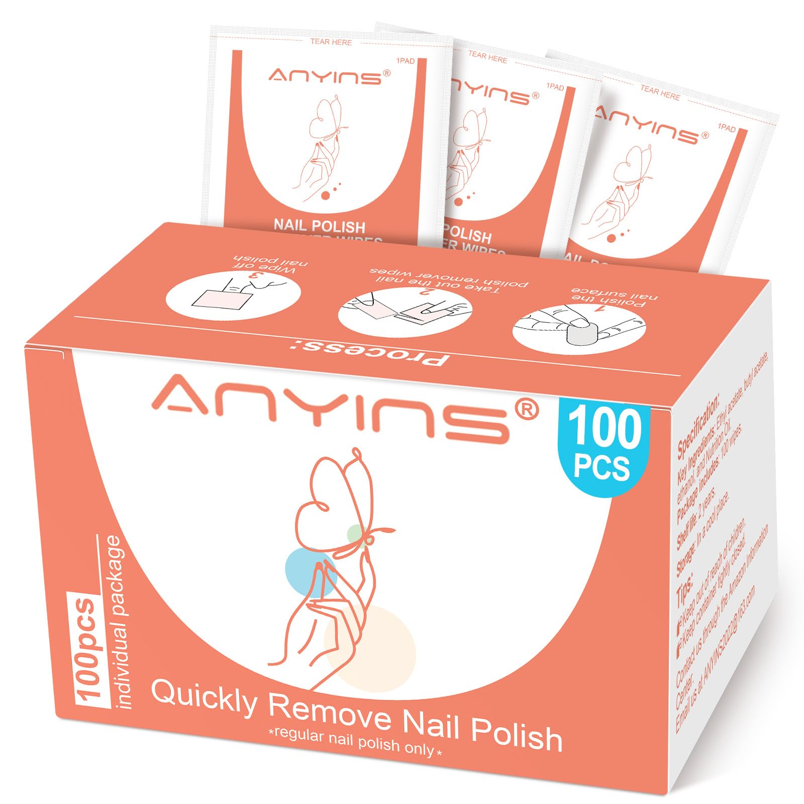 ANYINS front packaging showing 100 pads and value pack benefit
