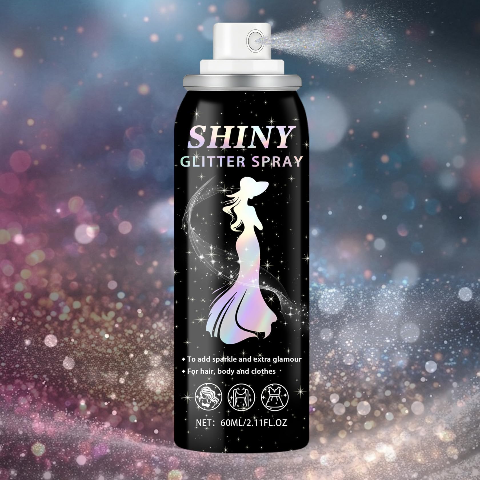 AOAZXBB front packaging showing silver glitter spray for quick shimmer