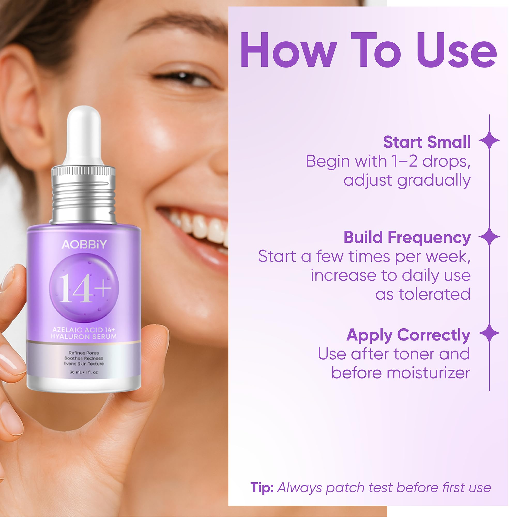 AOBBIY label ingredient list close-up highlighting azelaic acid and gentle formula