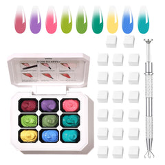 AOBOO front packaging showing full 9-color ombre gel kit and sponges for easy application