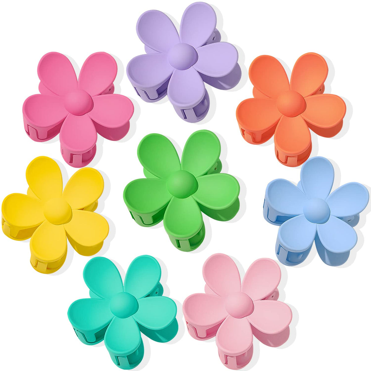 AOENJIE front view of eight flower clips showing colors and packaging with stylish benefit