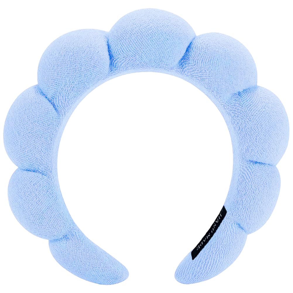 AOENJIE front view blue headband showing plush puff and secure fit