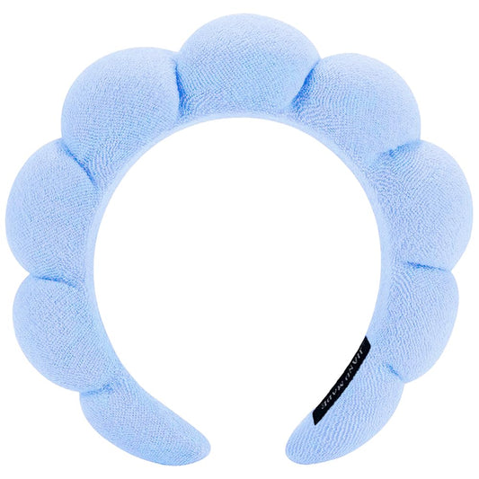 AOENJIE front view blue headband showing plush puff and secure fit