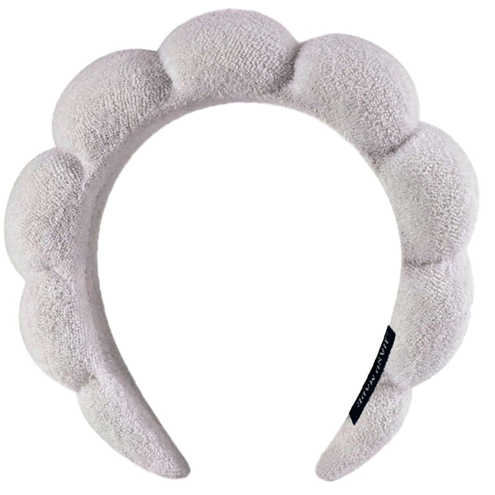 AOENJIE headband front view showing plush gray terry cloth and snug fit benefit