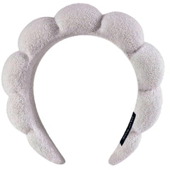 AOENJIE headband front view showing plush gray terry cloth and snug fit benefit