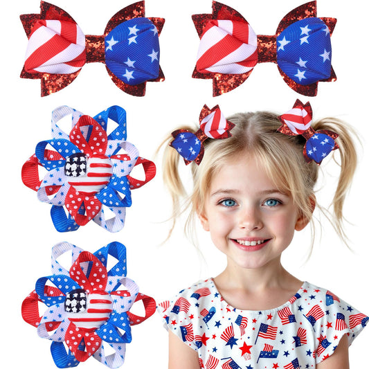 AOFLLU front packaging showing red white blue bows and American flag design, ideal for patriotic outfits