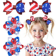 AOFLLU front packaging showing red white blue bows and American flag design, ideal for patriotic outfits