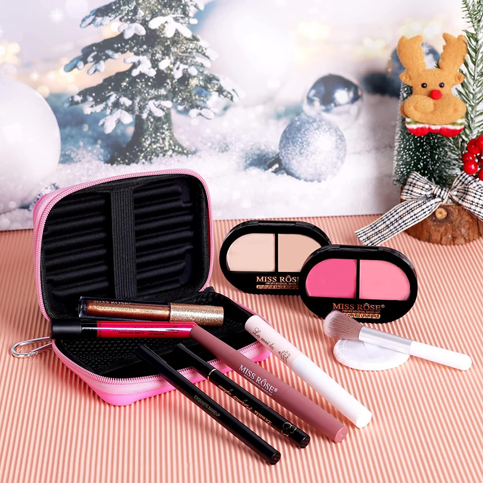 AOLIKOKO cosmetic bag next to a smartphone, shows compact travel-friendly size