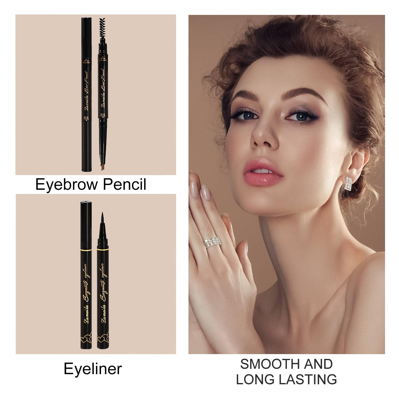 AOLIKOKO makeup applied on model eyes and lips, illustrates polished on-the-go look
