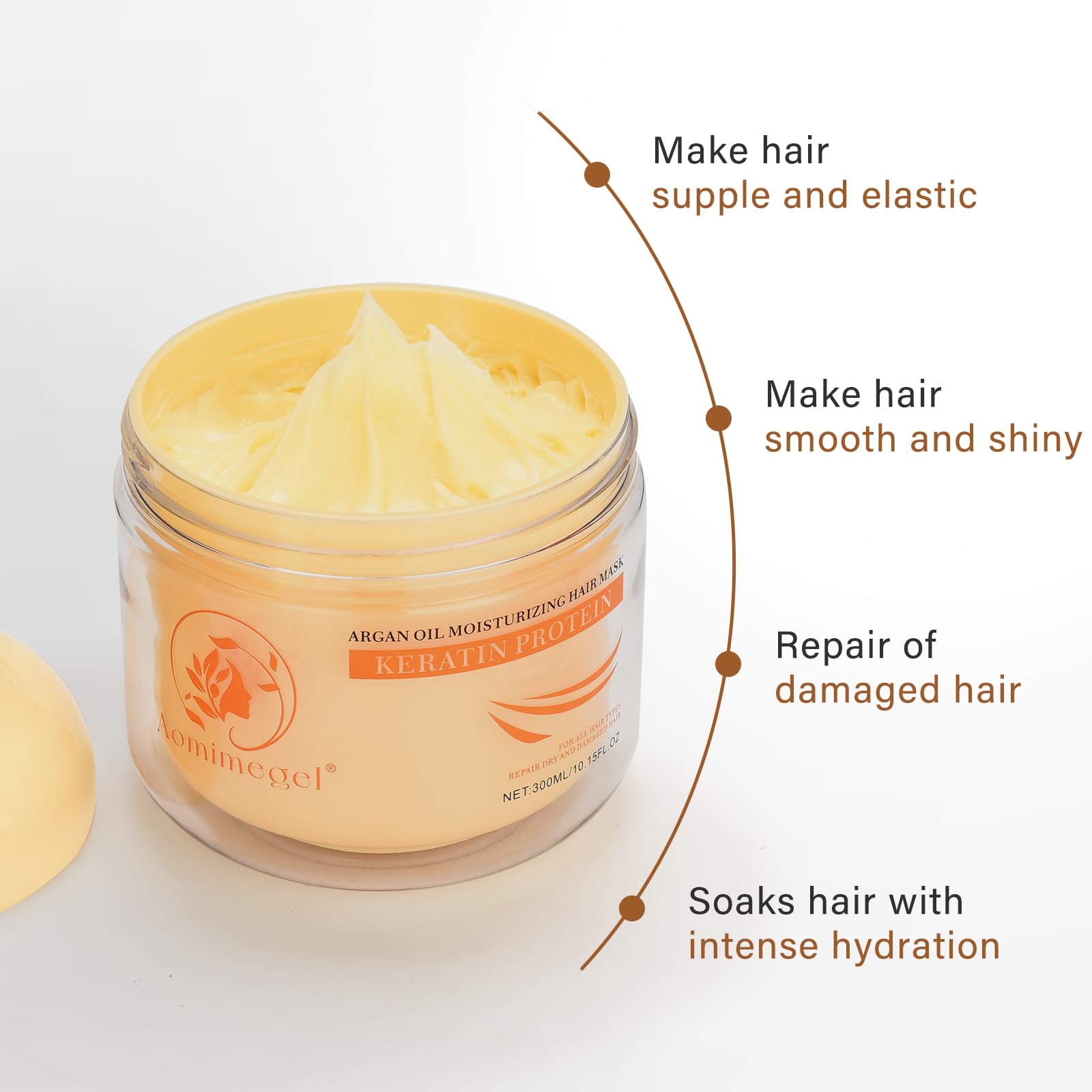 Aomimegel argan oil bottle close-up highlighting lightweight shine and frizz control