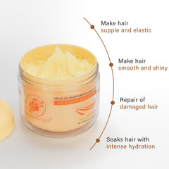 Aomimegel argan oil bottle close-up highlighting lightweight shine and frizz control
