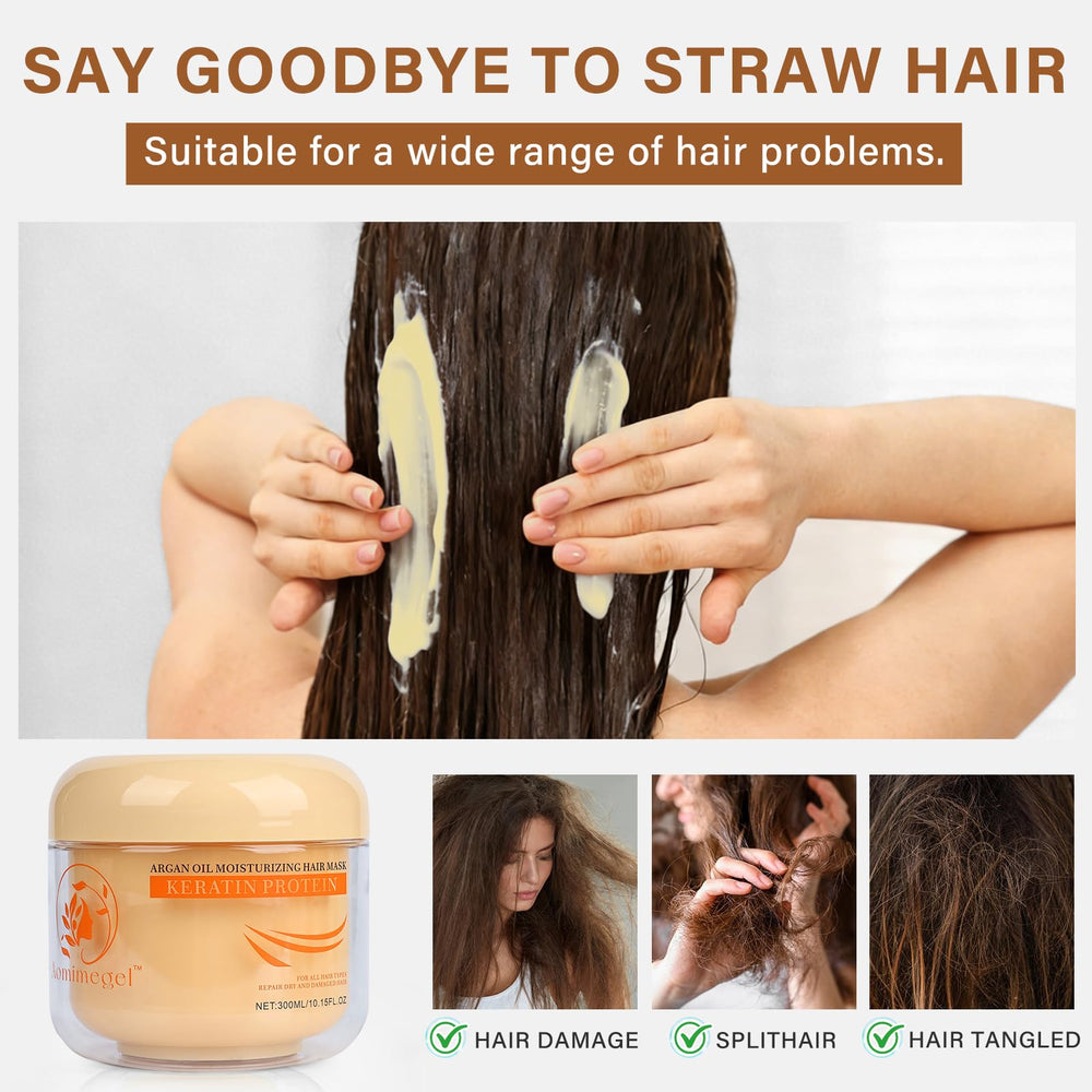 Aomimegel before and after strand comparison showing improved smoothness and strength