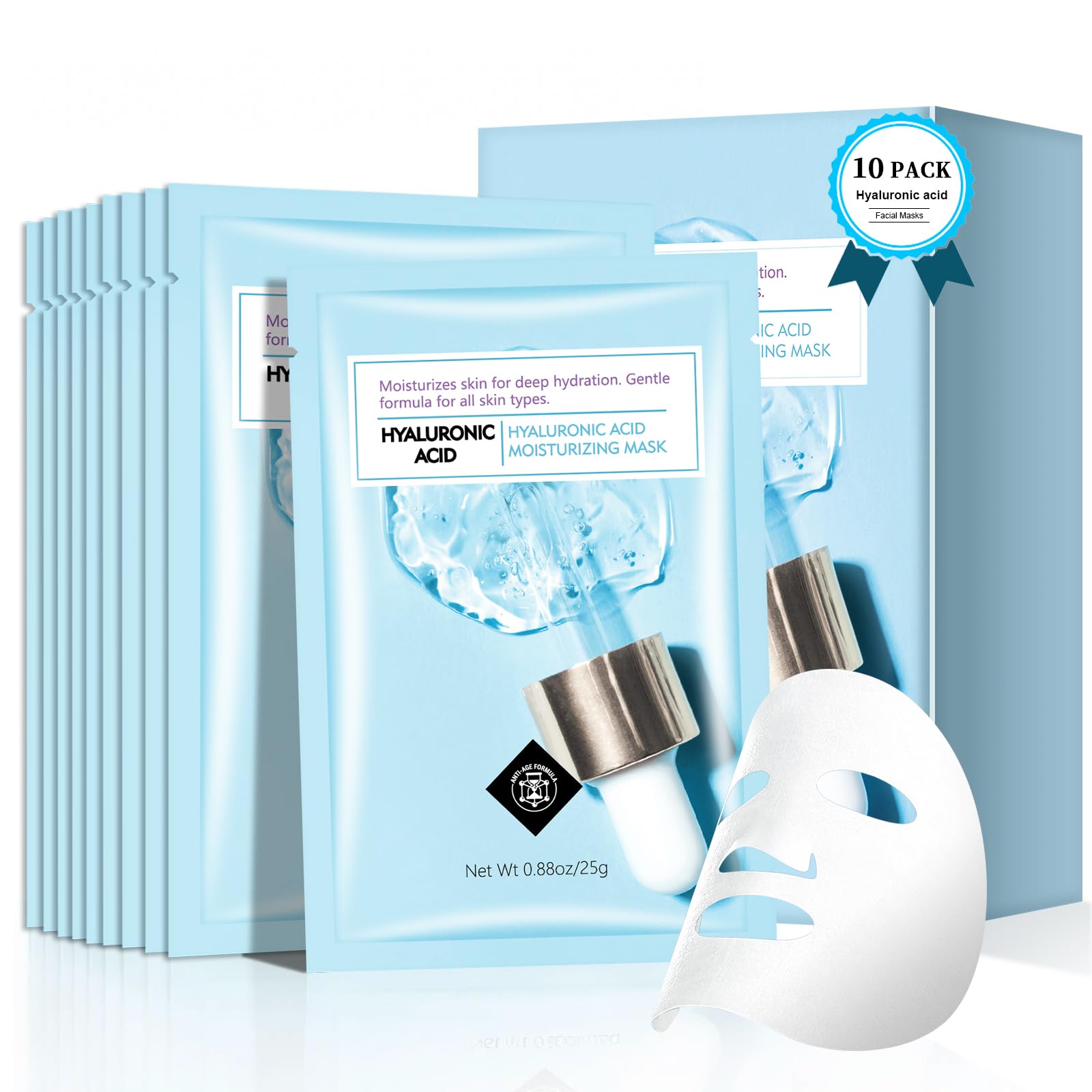 AOPEIBOTO front packaging showing ten hydrating face masks for easy storage