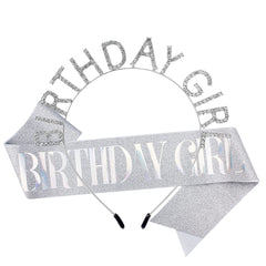 AOPRIE silver crown front view showing glittering rhinestones and clear birthday lettering for celebration appeal