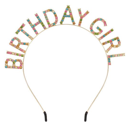 AOPRIE headband front view showing gold crown and birthday text for standout photos