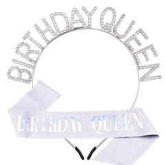 AOPRIE silver tiara front view showing rhinestone sparkle and celebratory look
