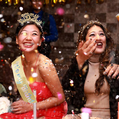 AOPRIE tiara and sash in party scene creating festive photo-ready presence