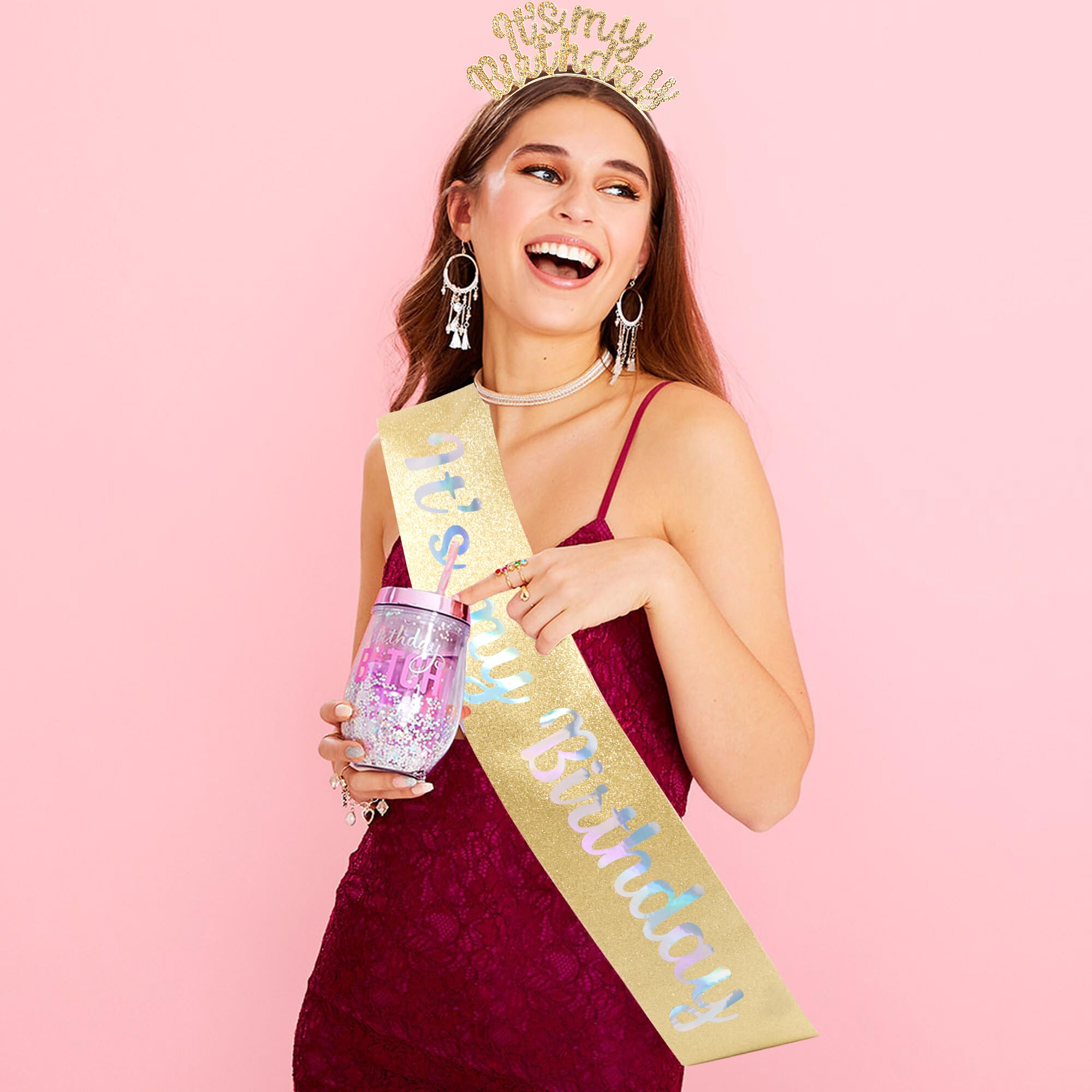 AOPRIE satin sash flat with "Happy Birthday" lettering for visible celebration