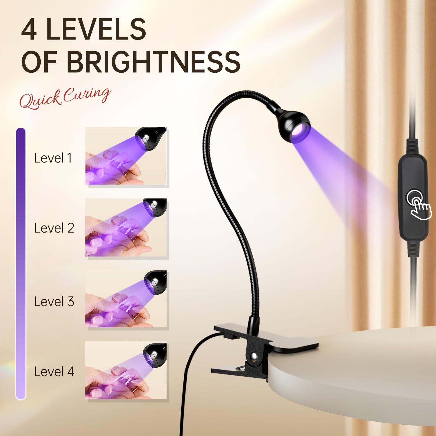 AORAEM clamp attached to desk keeping the lamp steady during manicures