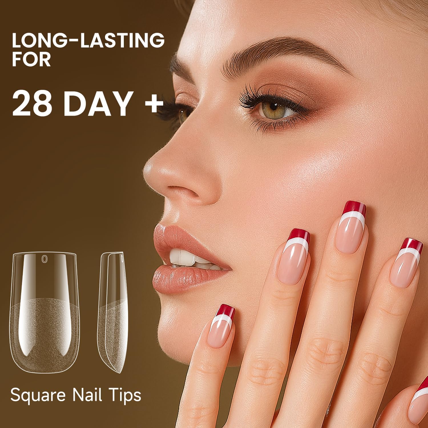 AORAEM tips being pressed on natural nails for fast application